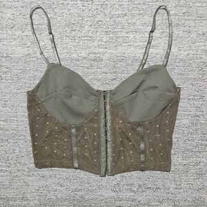 Anthropologie Olive Green Mesh Detail Top